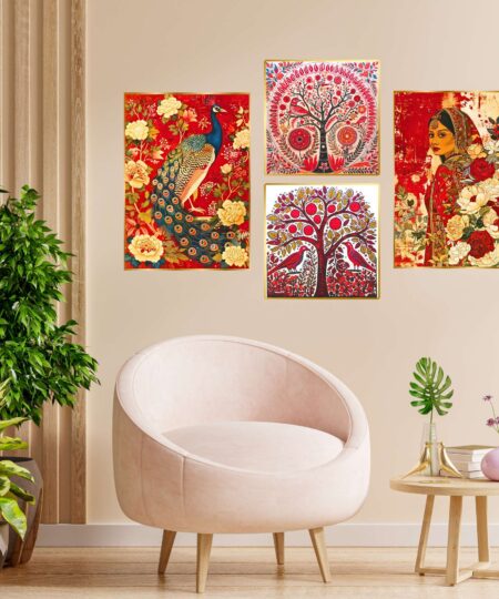 Set of Four Wall Paintings for Wall Dacoration Golden Framed Wall Paintings for Living Room & Bedroom Wall Art for Home Decoration & Office Wall Décor (13x10 inch CH-GD4-10)