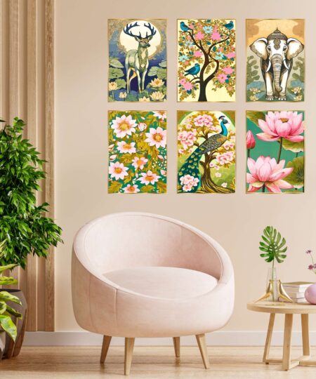 Set of Six Wall Paintings for Wall Dacoration Golden Framed Wall Paintings for Living Room & Bedroom Wall Art for Home Decoration & Office Wall Décor (13x10 inch CH-GD6-7)