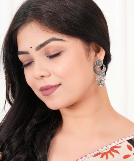 Women's Handmade Traditional Jhumki With Moon Motif Chandbali Design Ethnic Wedding Wear Earrings For Women