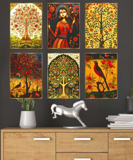Set of Six Wall Paintings for Wall Dacoration Golden Framed Wall Paintings for Living Room & Bedroom Wall Art for Home Decoration & Office Wall Décor (13x10 inch CH-GD6-6)