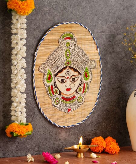 Oval Shaped Design Bamboo Hand Crafted Wall Hangings Of Durga Maa For Home Decor | Bamboo Art For Wall Decor